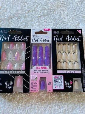 Ardell Nail Addict Trio — Pink, Purple & Cream Press-On Nails